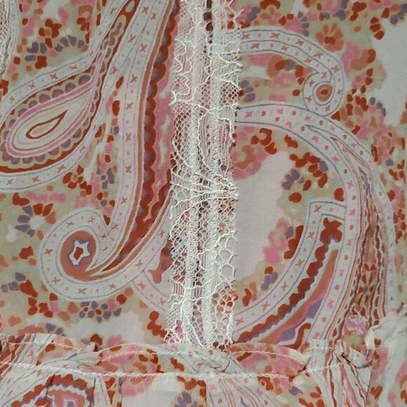 BCBGMaxAzria 100% Silk Cerise Pink Clay Combo Sheer Blouse Size XXS - Picture 8 of 13